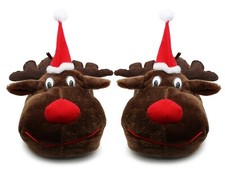 Mens Christmas Reindeer Slippers Plush House Shoes Novelty Festive House Shoes