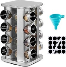 NEW Stainless Steel 16 Jar Revolving Spice Rack Stand Carousel Rotating Glass