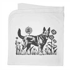 'German Shepherd in Sunflower Field' Cotton Baby Blanket / Shawl (BY00040397)