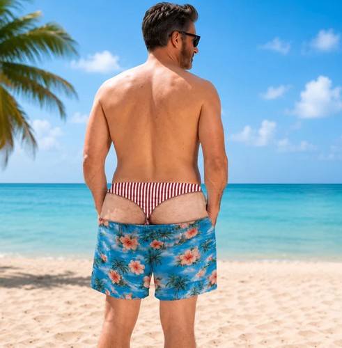 Funny swim trunks fake butt - funny, trunks,