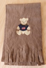 Vintage Ralph Lauren Scarf Teddy Bear Embroidery design in Brown 7.5 X 51 inches