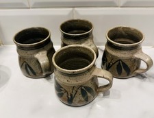 Handmade Artisan Vintage  rustic stoneware mugs - set of 4 ceramic coffee mugs