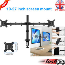 Double Twin Arm Desk Mount Bracket Lcd Computer Monitor Stand 13”-27” Screen TV