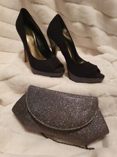 Roland Cartier Sparkly Platform Stilettos Size 5 And Matching Sparkly Clutch Bag