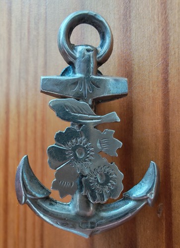 Antique silver anchor - silver, brooch