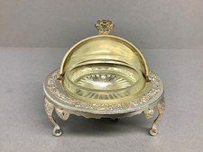 Vintage MAYELL Art Nouveau Style Silver Plated RollTop Butter Dish & Glass Liner