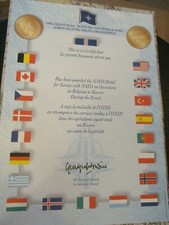 GENUINE NATO MEDAL CERTIFICATE