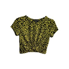 UK 6/8 Primark Yellow & Black Leopard Animal Print Short Sleeve Womens Crop Top 