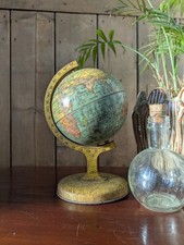Rare 1930s Vintage Desktop Mini Tin Globe Made In Great Britain World Rotating