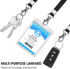 PU Leather ID Badge Card Holder with Lanyard, 2 Card Slot ID Badge Holder