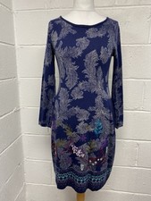 White Stuff Navy Blue Wool Stag Embroidered Design Jumper Dress Size 14 PK