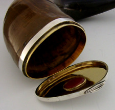 HUGE STERLING SILVER AGATE SCOTTISH HORN TABLE SNUFF MULL BOX 1880 ANTIQUE 1.4kg
