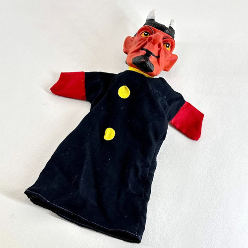 Vintage devil hand puppet - vintage, red