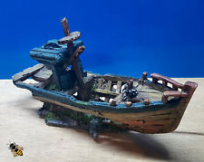 Aquarium Ship Wreck Fishing Boat on Rock Ornament Fish Tank Decoration