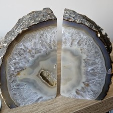 Pair Polished & Raw Crystal Agate Geode Bookends
