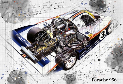 Line tech drawing porsche - tech,