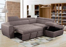 Nevada Suede Fabric Corner Sofa Bed Mushroom Brown 4 to 5 Seater Storage Ottoman