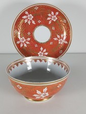 Rare Early 19th Century Spode Red Orange Bowl & Cake Plate
