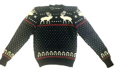 Vintage Ski Sweater Beautiful Hand Knit Wool Reindeer Snowflake sz S Made USA