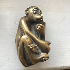 Brass Bronze Monkey Figure Pen Match Holder Good Weight Victorian Antique Rare
