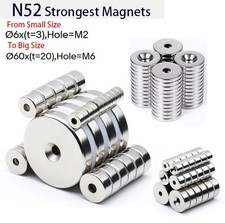 Various Neodymium Countersunk Ring Magnets N52 Strong Screw Disc 10mm - 60mm