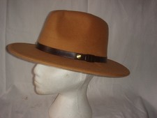 LADIES POLYESTER CAMEL WIDE BRIM TRILBY / FEDORA ONE SIZE