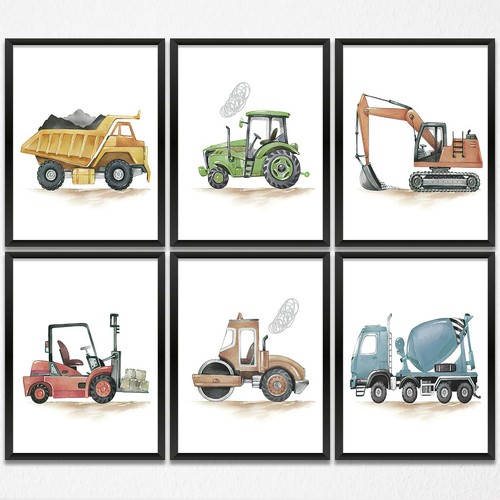 Watercolor construction truck - construction,