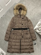 GENUINE AUTHENTIC MONCLER Coat Women's Latte Taupe Down Jacket Fur Hood SZ2