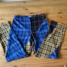 Womens Topshop Blue Mustard Brown Mix Checked Trousers Straight Leg UK 14 GC