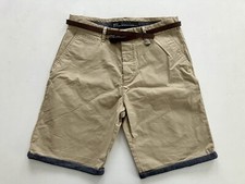 Mens Medium Primark Belted Chino Straight Shorts Brown Beige W32 New Without Tag