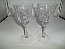 Beautiful Pair of  Fostoria Optic Navarre etched 8  oz. Water Goblets