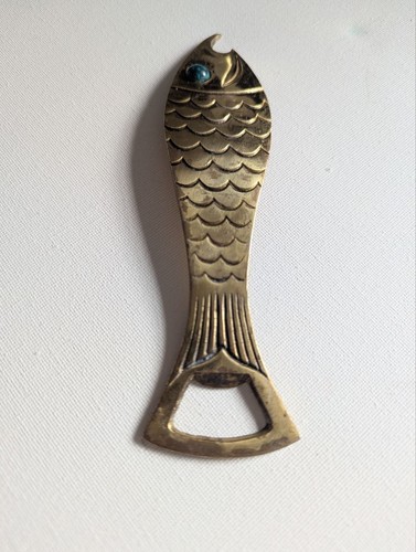 Vintage brass fish bottle - brass,