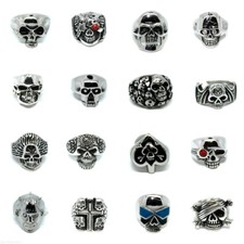 Mens Ring Silver Skull Stainless Steel Rings Gothic Biker Punk Hip Hop Men's