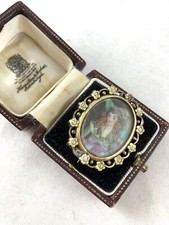 Antique Miniature portrait Brooch Hand Painted Rolled Gold Frame Regency Lady