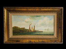 Beautiful Marine / Seascape Oil Painting, 27×17 in, Coastal Scene Signed Chaplin
