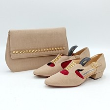 Nando Muzi Matching Shoes and Bag UK2 Beige Brown Gold Studded Clutch FLT-FPL