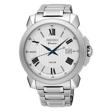 Seiko Premier Solar White Silver Men's Watch SNE453