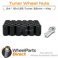 Wheel Nuts (24) Tuner Black for Nissan Navara [D22] 97-04 on Aftermarket Wheels