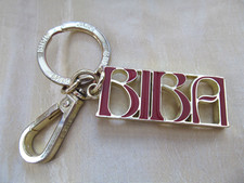 Authentic Vintage BIBA Red Keyring Key Fob Bag Charm Metal Gold Tone Enamelled