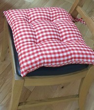 Gingham Check Cherry Red Dining Chair Seat Pad Cushions 16" x 16" Pack Of 4