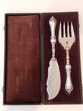 Rare Antique Victorian Silver Plate Fish Serving Cutlery Table Ware Set by...