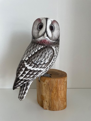 Large hand carved wooden owl - wooden,