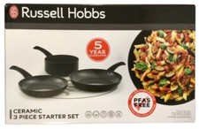 Russell Hobbs 3 Piece Ceramic Starter Pan Set 24, 28cm Frying Pan 20cm Saucepan