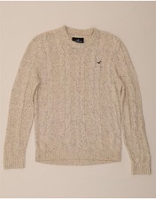 HOLLISTER Mens Crew Neck Jumper Sweater Medium Off White Flecked Cotton XO11