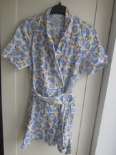 zara blue/natural floral linen playsuit size M