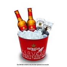 Estrella Damm Glass Gift Set - Two Half Pint Glasses and Ice Bucket Father's Day