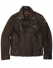 PEPE JEANS Boys Leather Jacket 11-12 Years Black Leather DM01