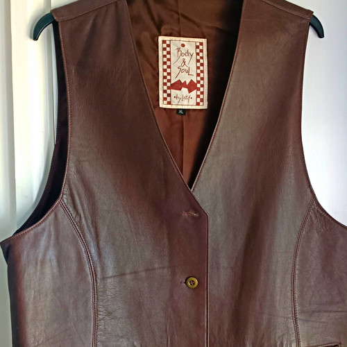 Brown leather waistcoat - brown,