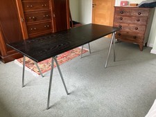Black Ash Wood Vintage Dining Table with Chrome Tressel Legs 1970s