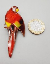 Vintage Scarlet Macaw Parrot Enamel? on Board Lapel Pin Badge